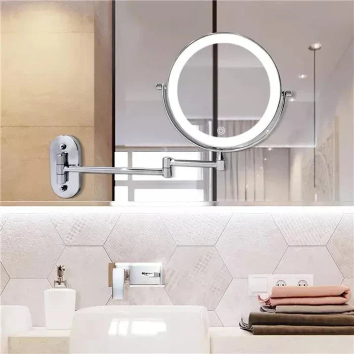 Wall-Mounted LED Magnifying Cosmetic Mirror with Touch Control