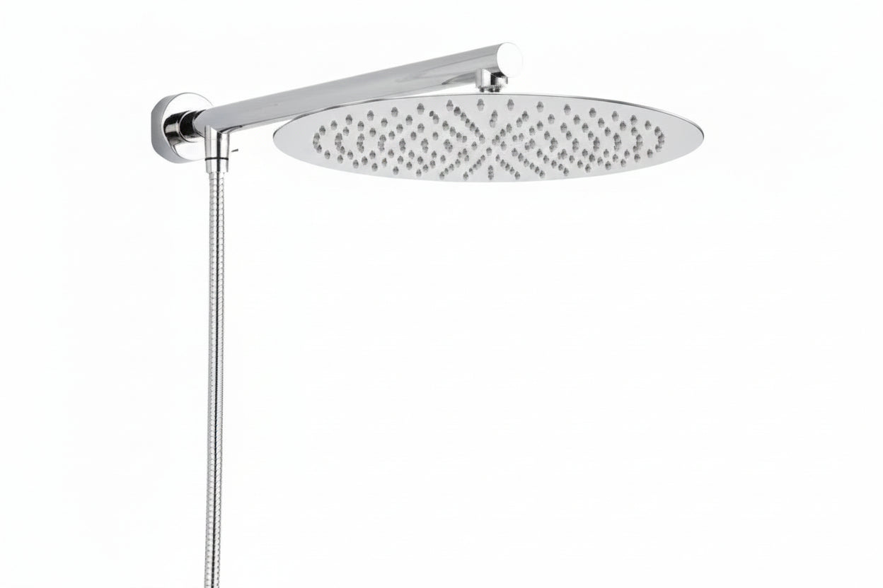 Wall-Mounted Rainfall Shower Head with Ultra-Slim Design and Chrome Finish