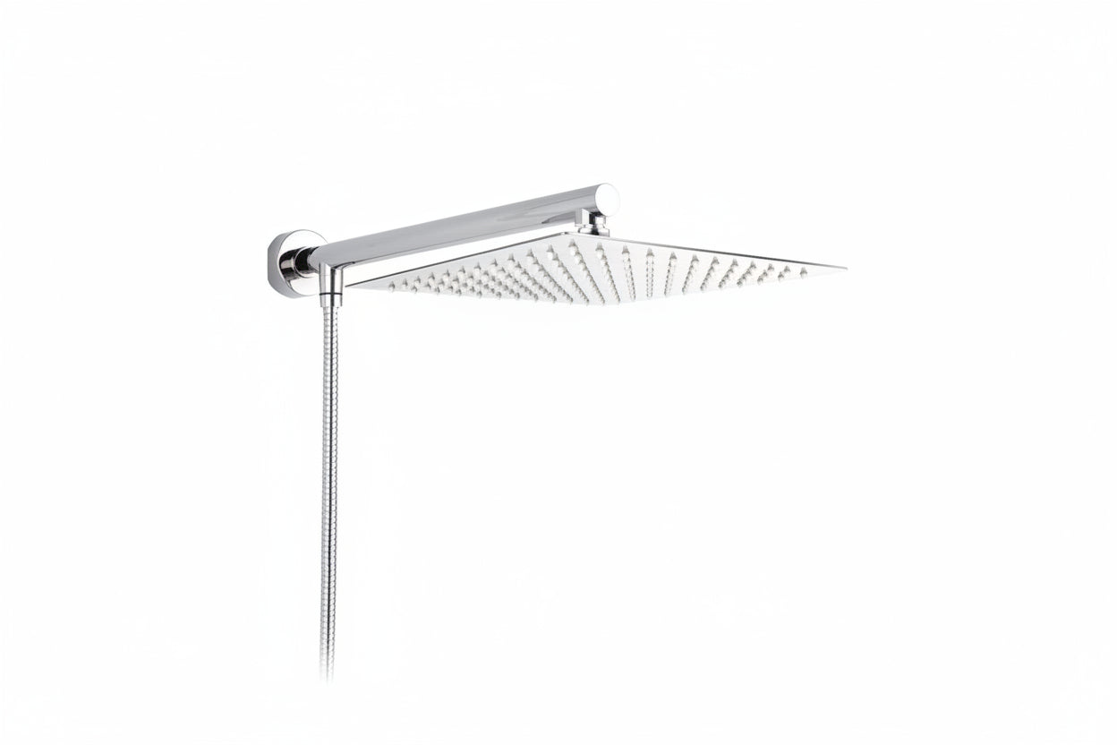 Wall-Mounted Rainfall Shower Head with Ultra-Slim Design and Chrome Finish