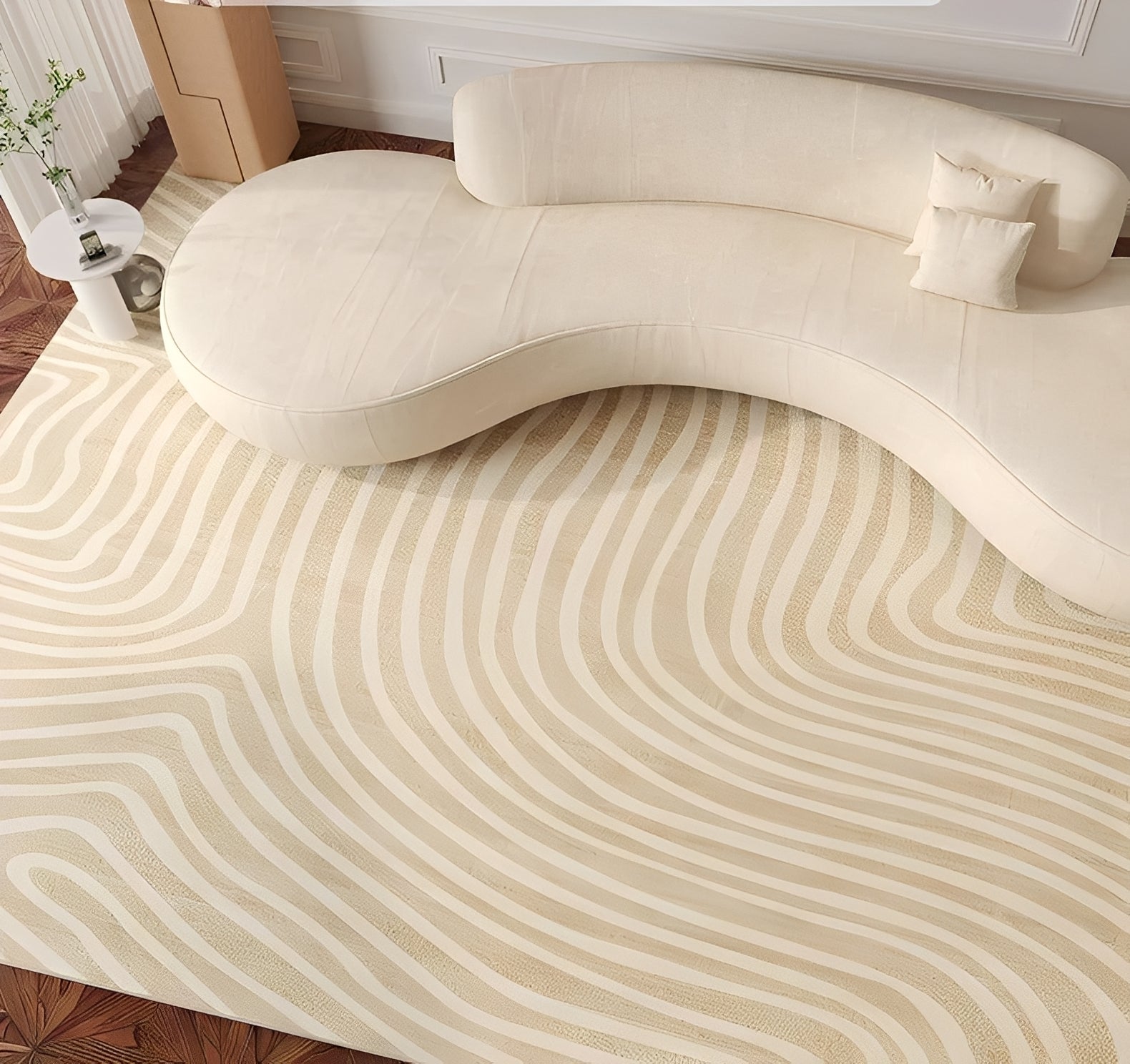 Washable Beige Mixed-Fabric Plush Rug
