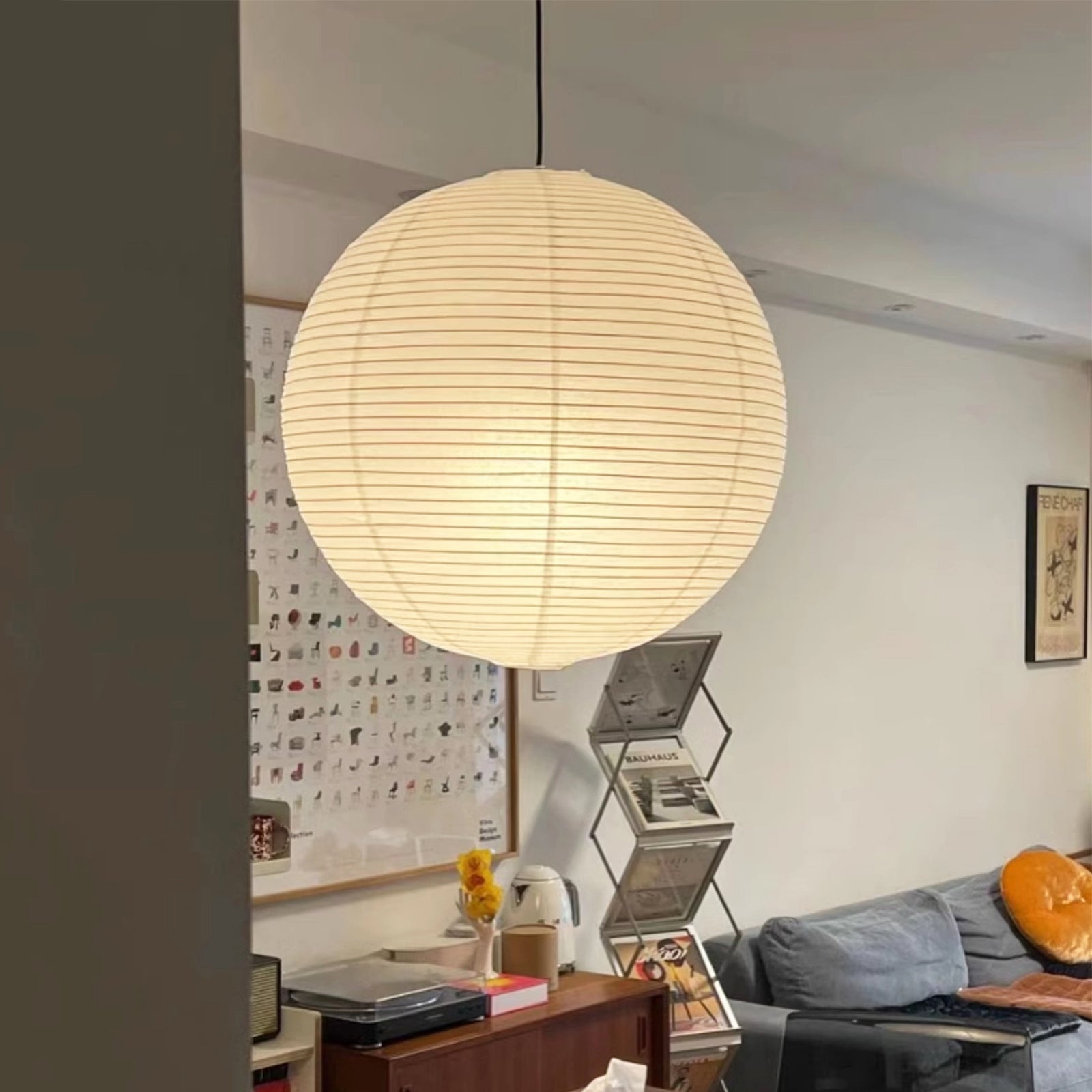 Washi Paper and Bamboo Ceiling Light Fixture – Adjustable Pendant Lamp for Modern Indoor Spaces, Warm Glow Lighting
