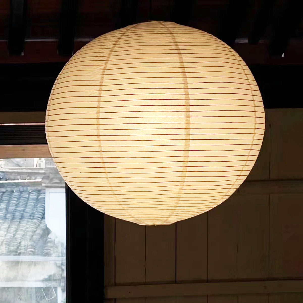 Washi Paper and Bamboo Ceiling Light Fixture – Adjustable Pendant Lamp for Modern Indoor Spaces, Warm Glow Lighting