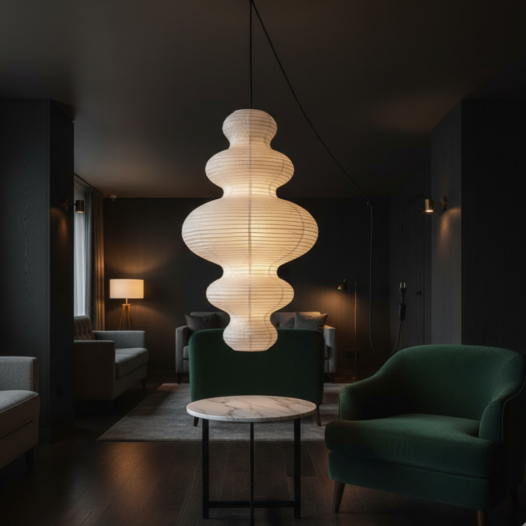 Handcrafted Rice Paper Pendant Light with Bamboo Silk Detail