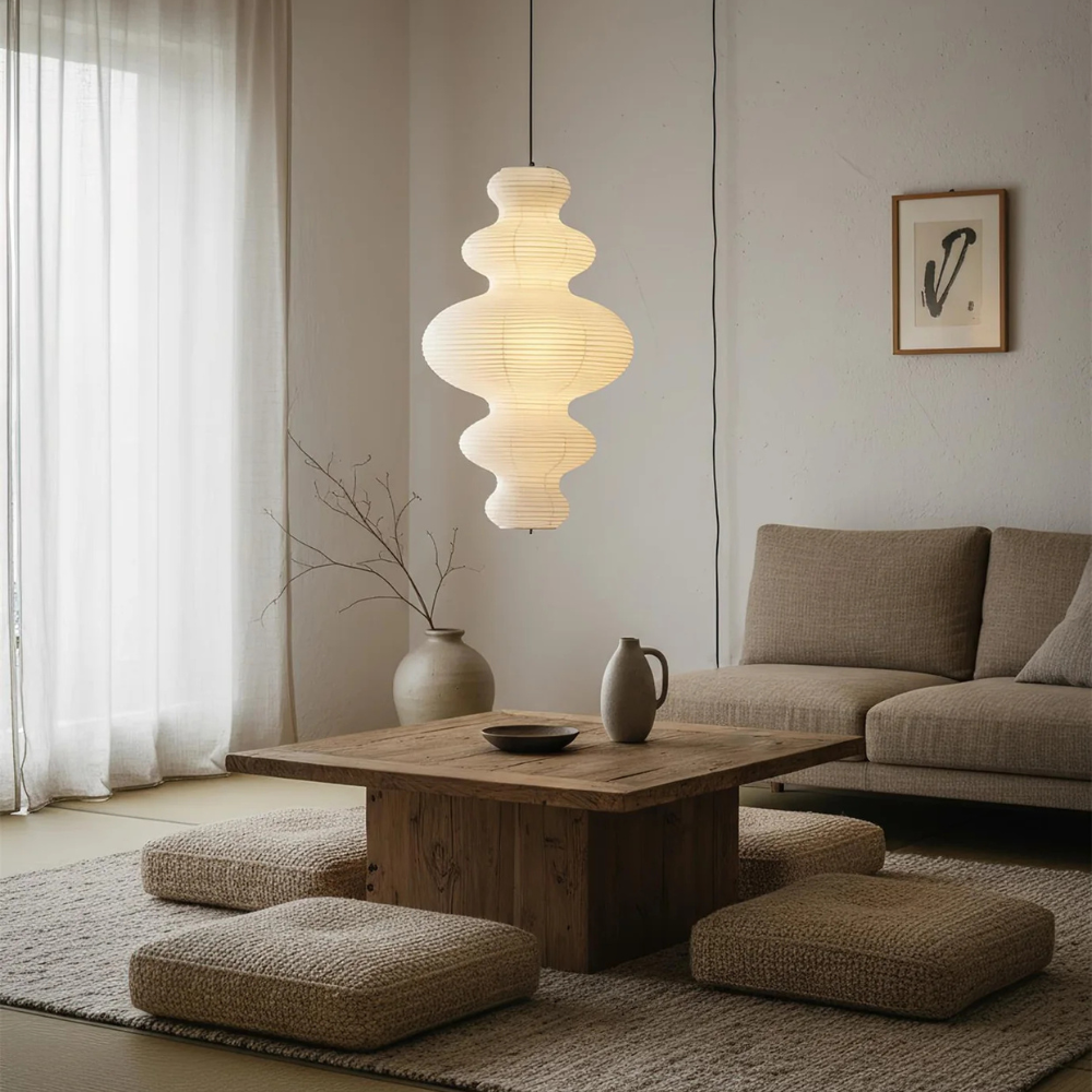 Handcrafted Rice Paper Pendant Light with Bamboo Silk Detail