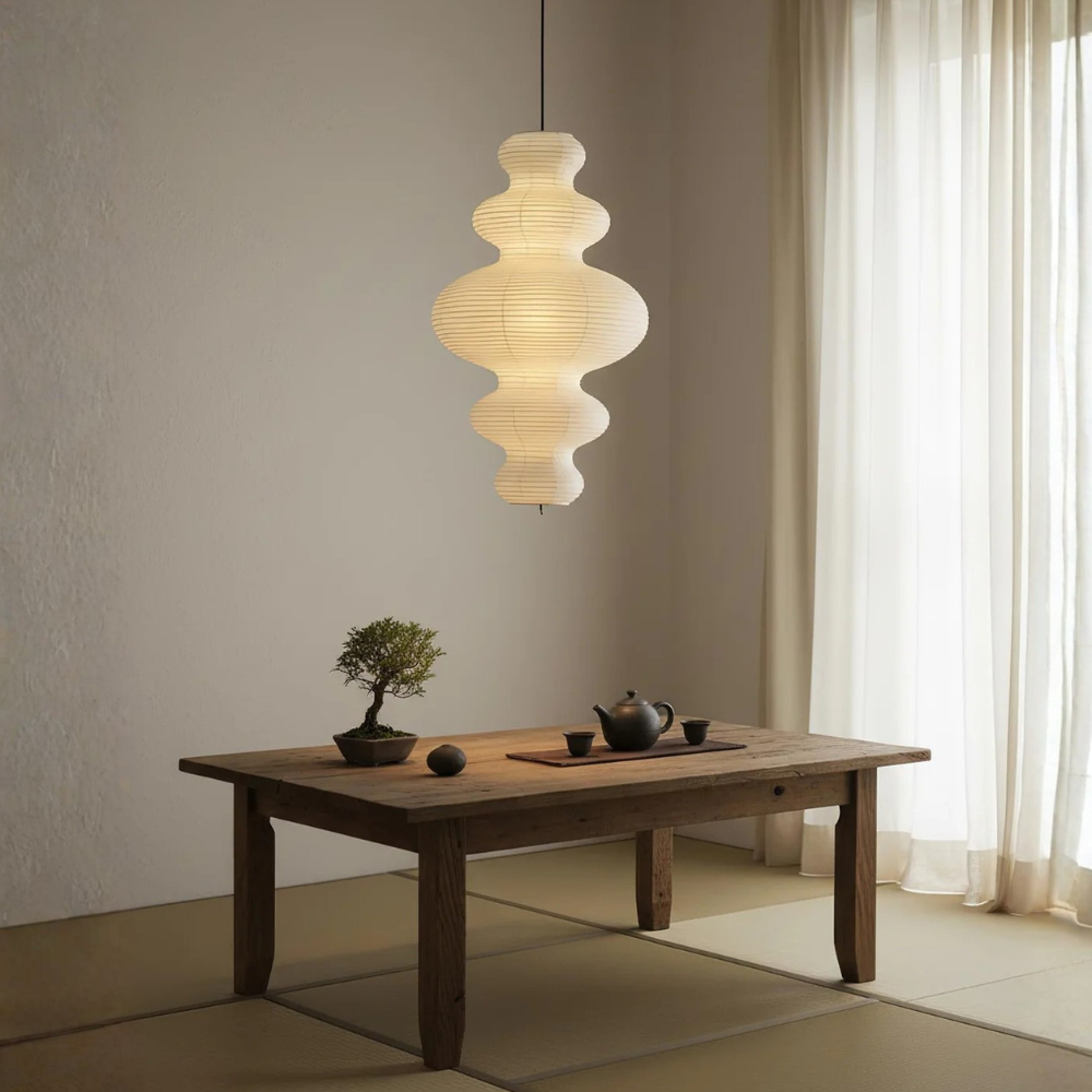 Handcrafted Rice Paper Pendant Light with Bamboo Silk Detail