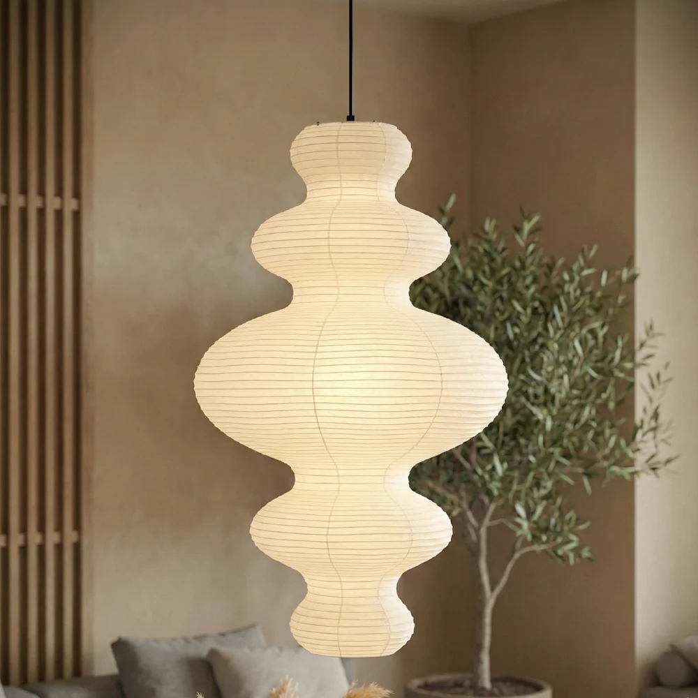 Handcrafted Rice Paper Pendant Light with Bamboo Silk Detail