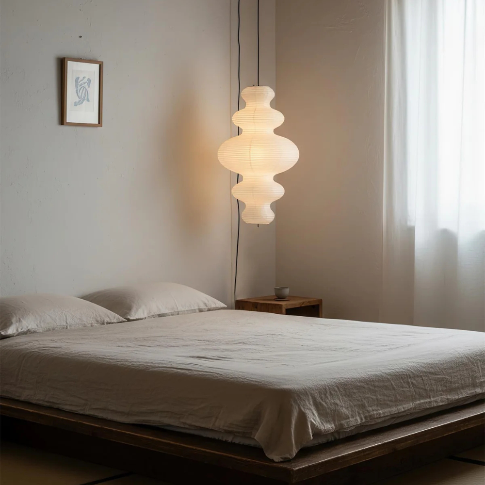 Handcrafted Rice Paper Pendant Light with Bamboo Silk Detail