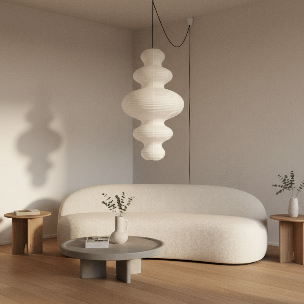 Handcrafted Rice Paper Pendant Light with Bamboo Silk Detail