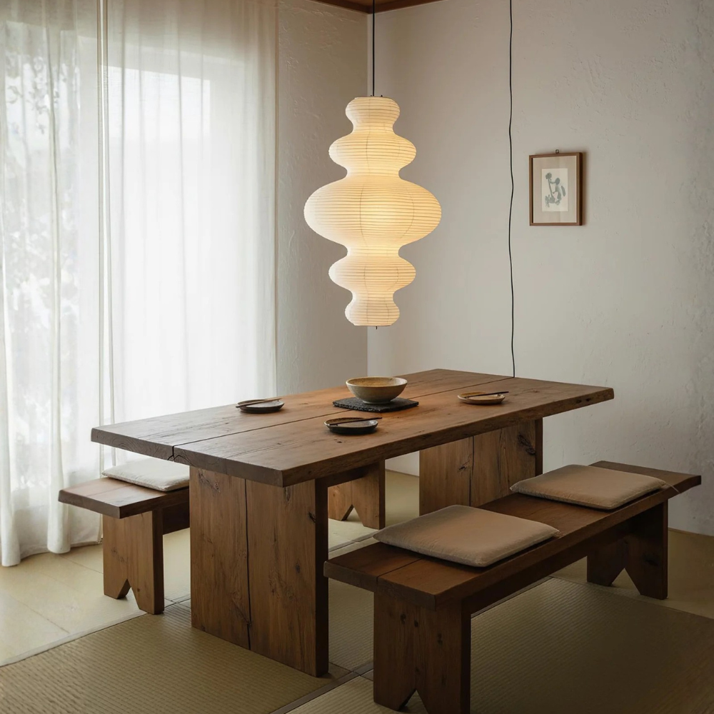 Handcrafted Rice Paper Pendant Light with Bamboo Silk Detail