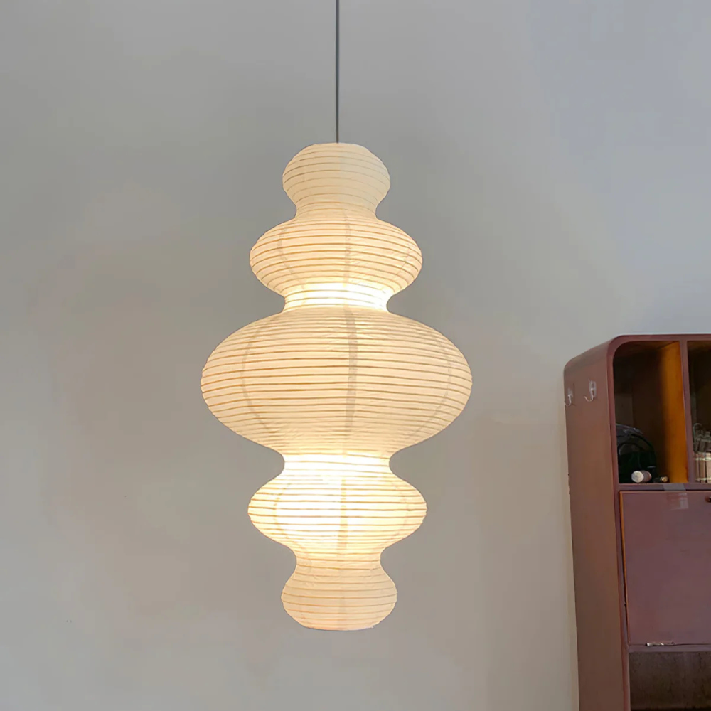 Handcrafted Rice Paper Pendant Light with Bamboo Silk Detail