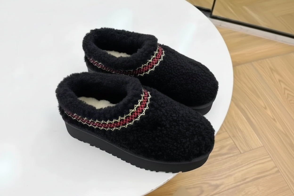 Women's Black Suede Platform Slippers