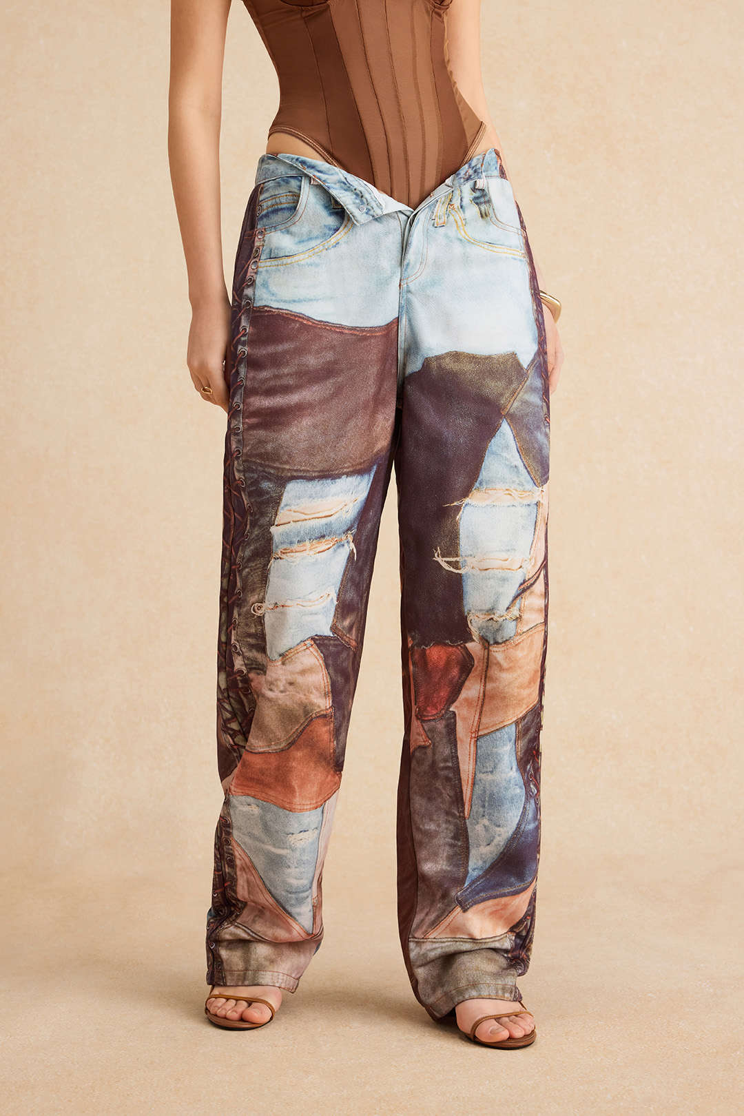 Women’s Color-Block Wide-Leg Trousers