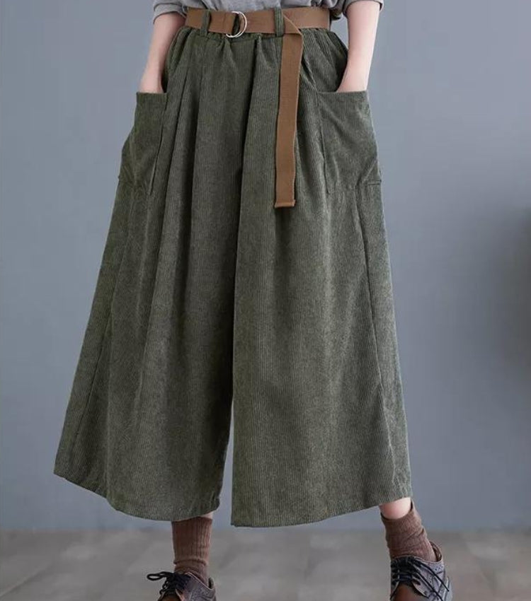 Women's High-Waisted Wide-Leg Corduroy Pants
