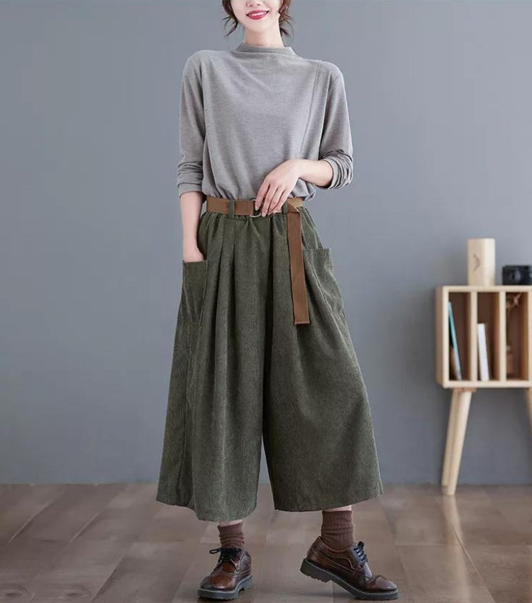Women's High-Waisted Wide-Leg Corduroy Pants