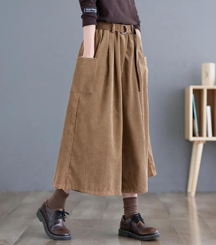 Women's High-Waisted Wide-Leg Corduroy Pants