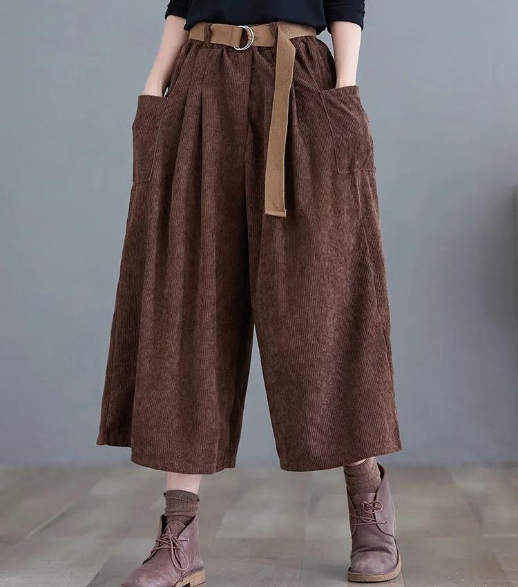 Women's High-Waisted Wide-Leg Corduroy Pants