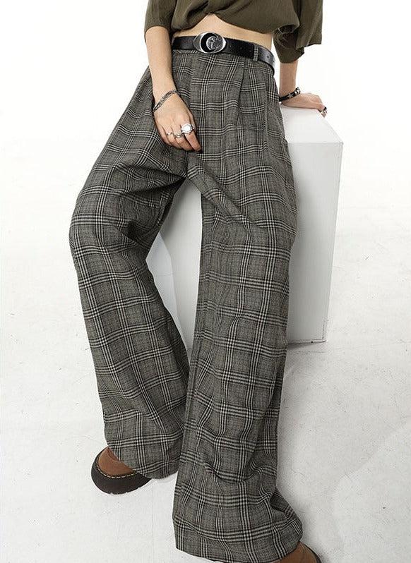 Women’s High-Waisted Wide-Leg Plaid Pants