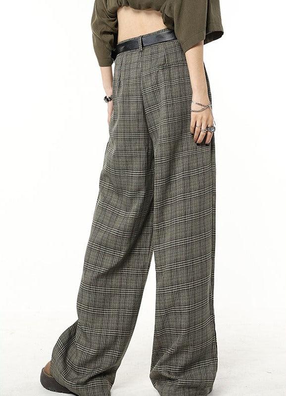 Women’s High-Waisted Wide-Leg Plaid Pants