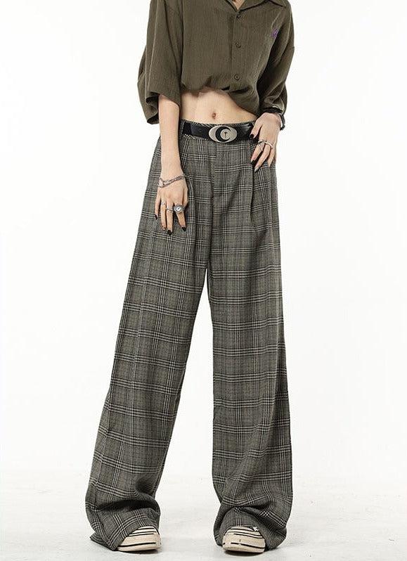 Women’s High-Waisted Wide-Leg Plaid Pants