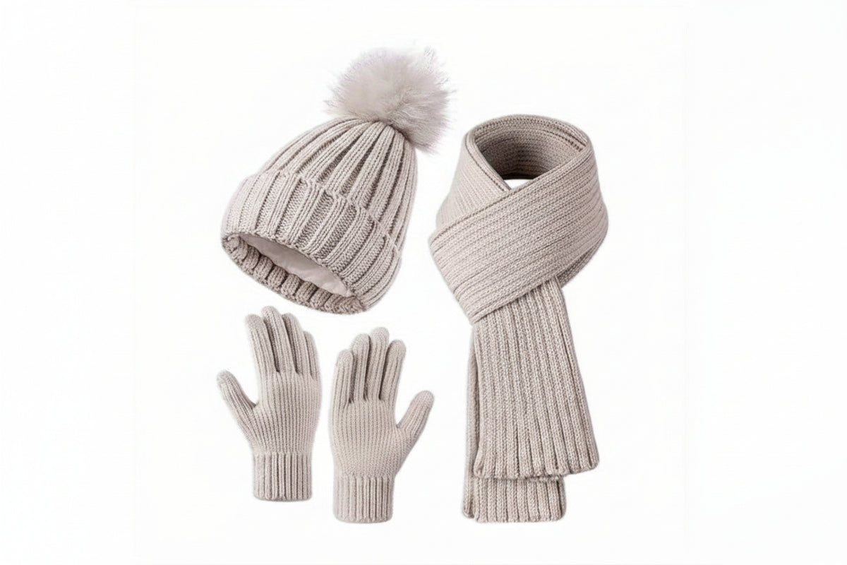 Knitted Hat Scarf and Touchscreen Gloves Set