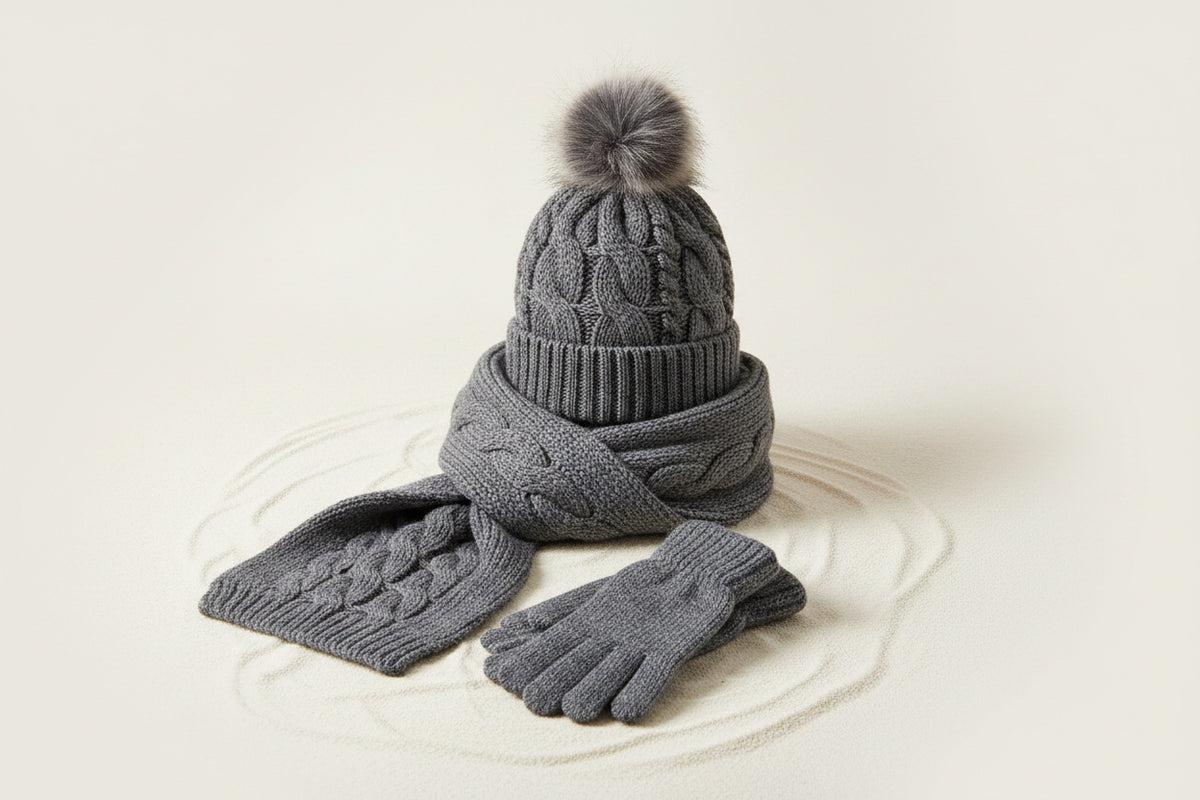 Knitted Hat Scarf and Touchscreen Gloves Set