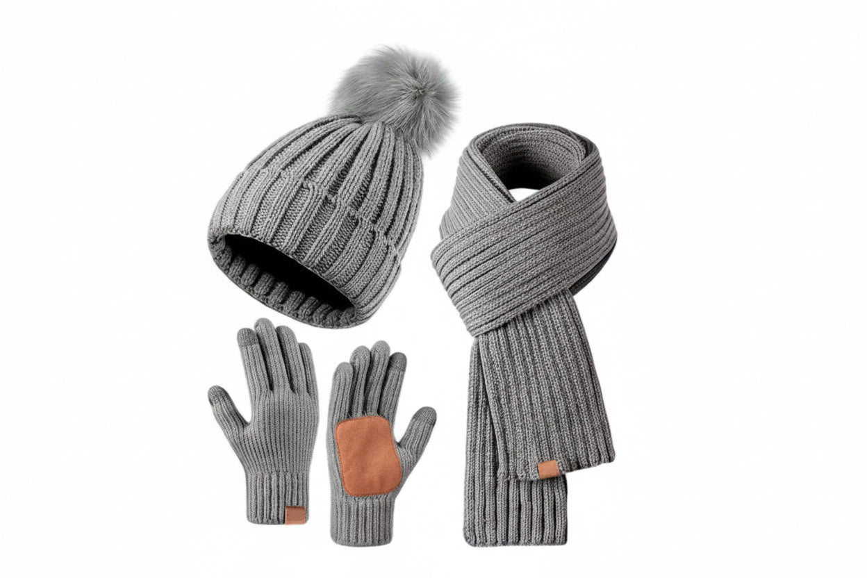 Knitted Hat Scarf and Touchscreen Gloves Set