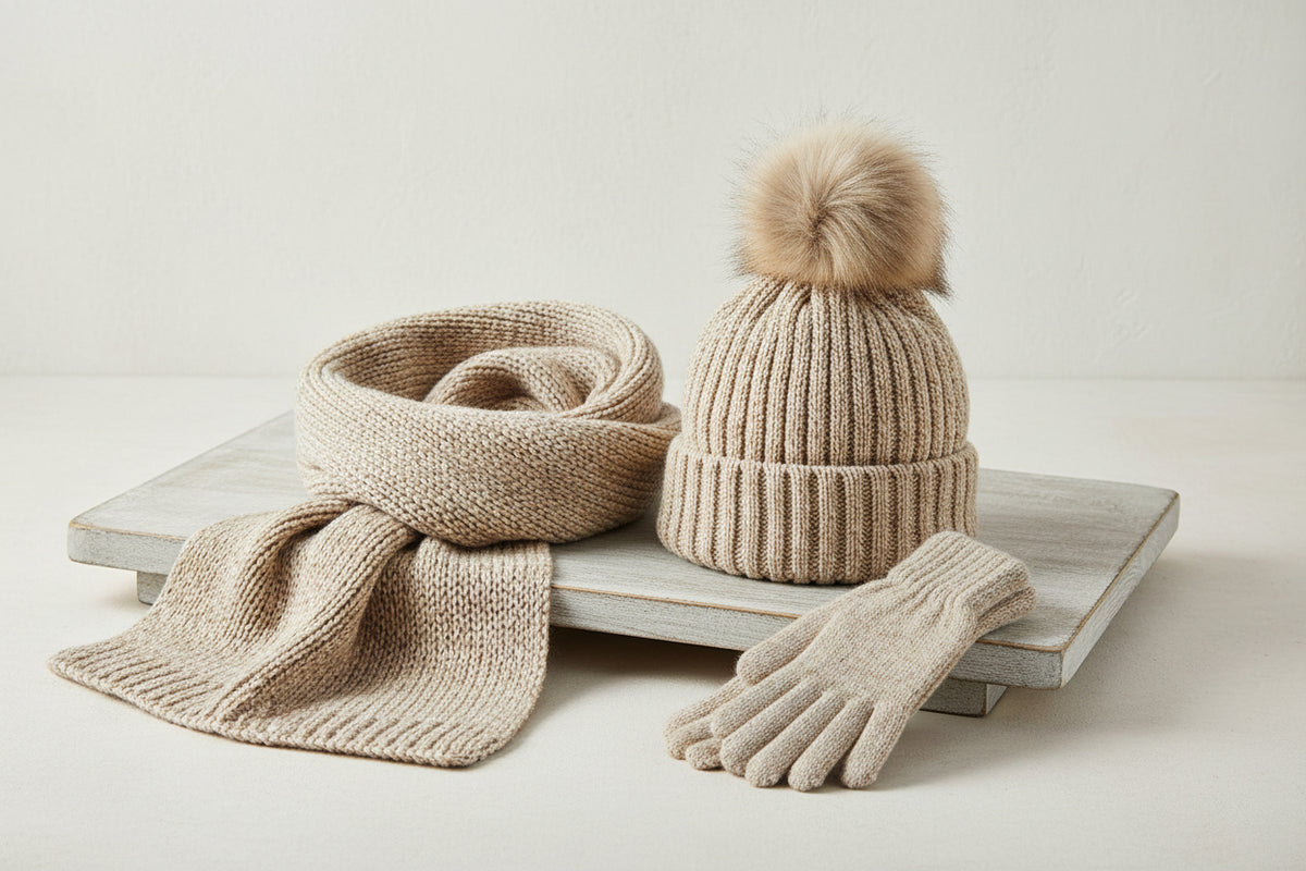 Knitted Hat Scarf and Touchscreen Gloves Set
