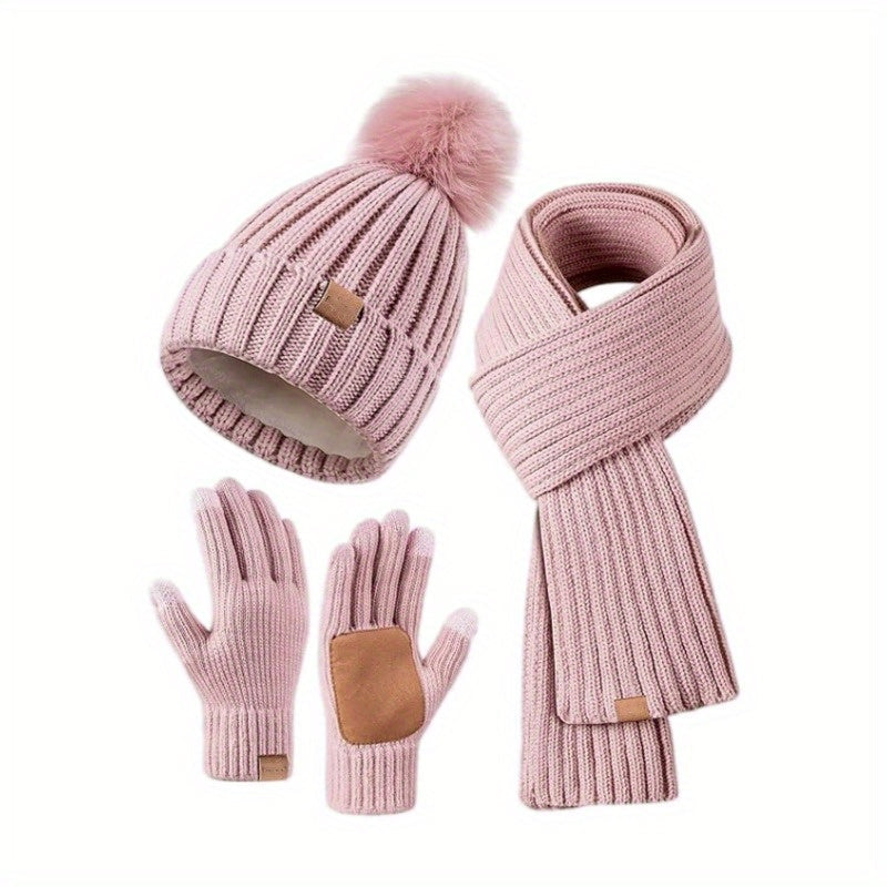 Knitted Hat Scarf and Touchscreen Gloves Set