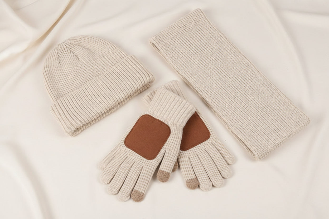 Knitted Hat Scarf and Touchscreen Gloves Set