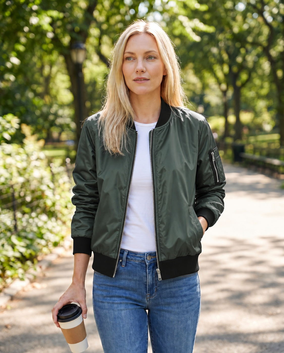 Women's Lightweight Zip-Up Bomber Jacket