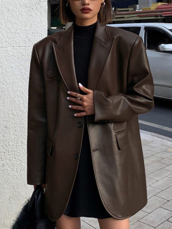 Women’s Long Faux Leather Blazer