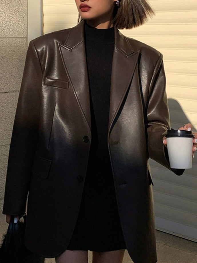 Women’s Long Faux Leather Blazer