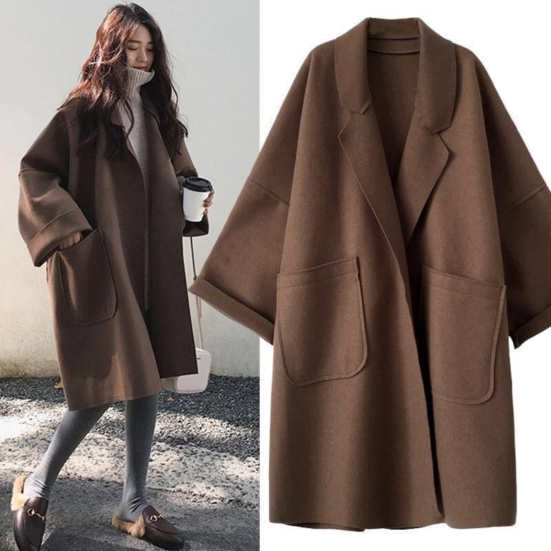 Women's Oversized Trench Coat with Wool Blend