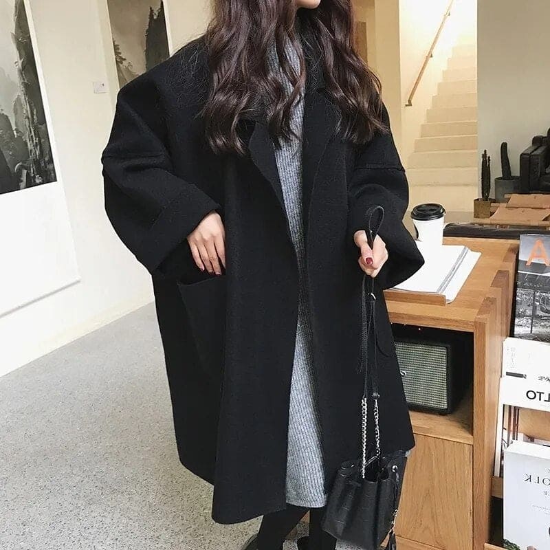 Women's Oversized Trench Coat with Wool Blend