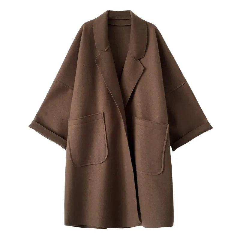 Women's Oversized Trench Coat with Wool Blend