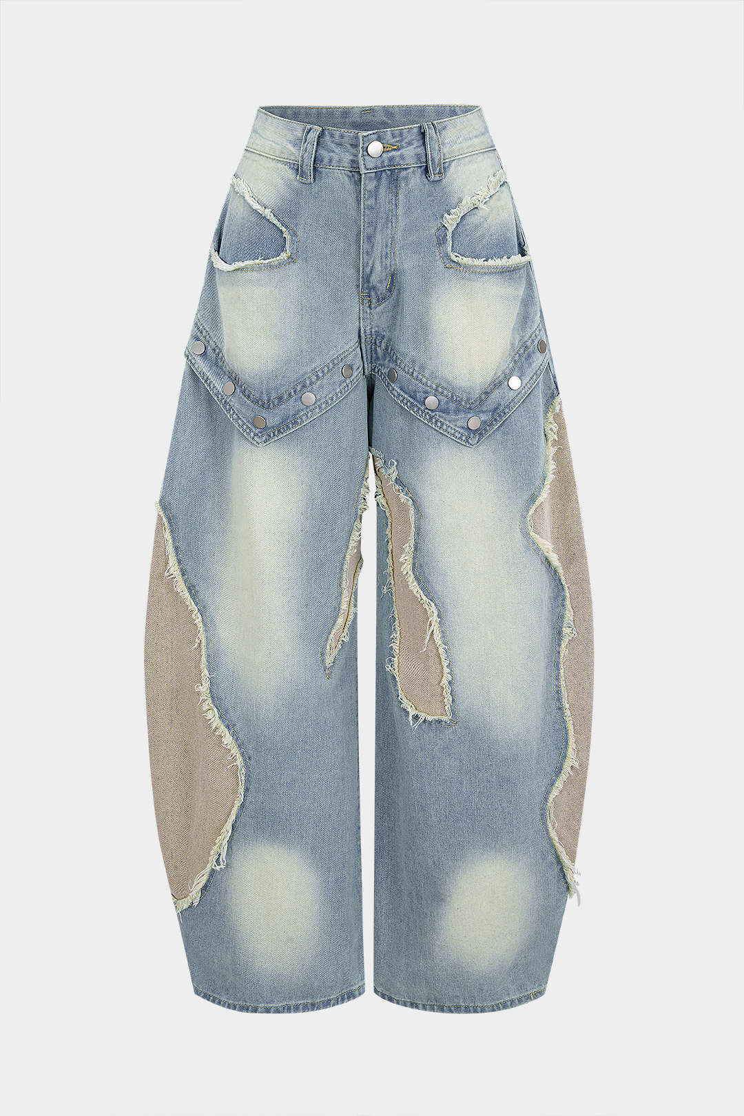 Women’s Patchwork Barrel-Leg Jeans
