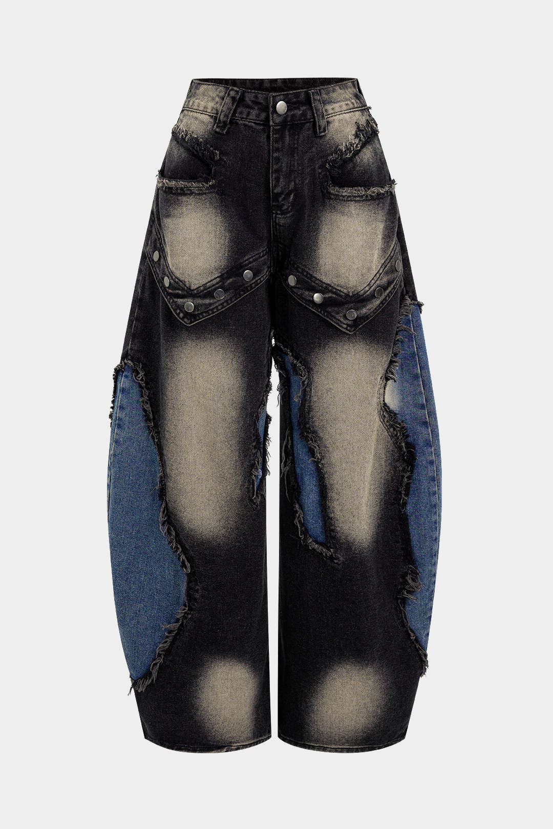 Women’s Patchwork Barrel-Leg Jeans