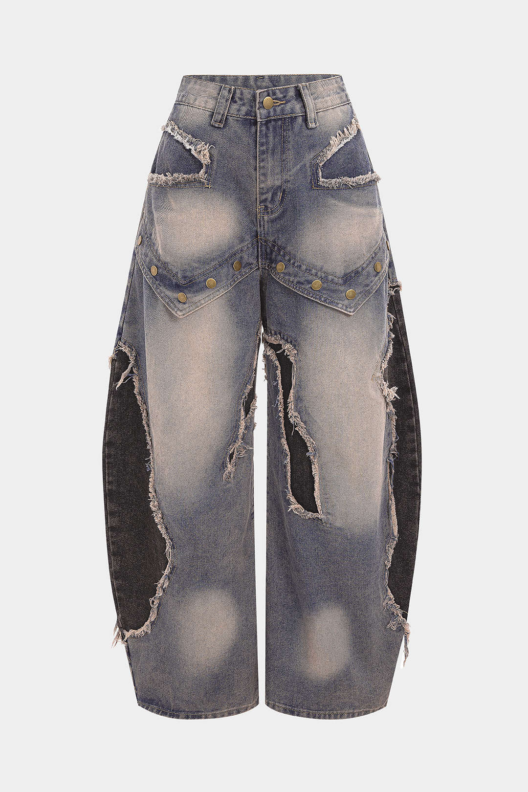Women’s Patchwork Barrel-Leg Jeans