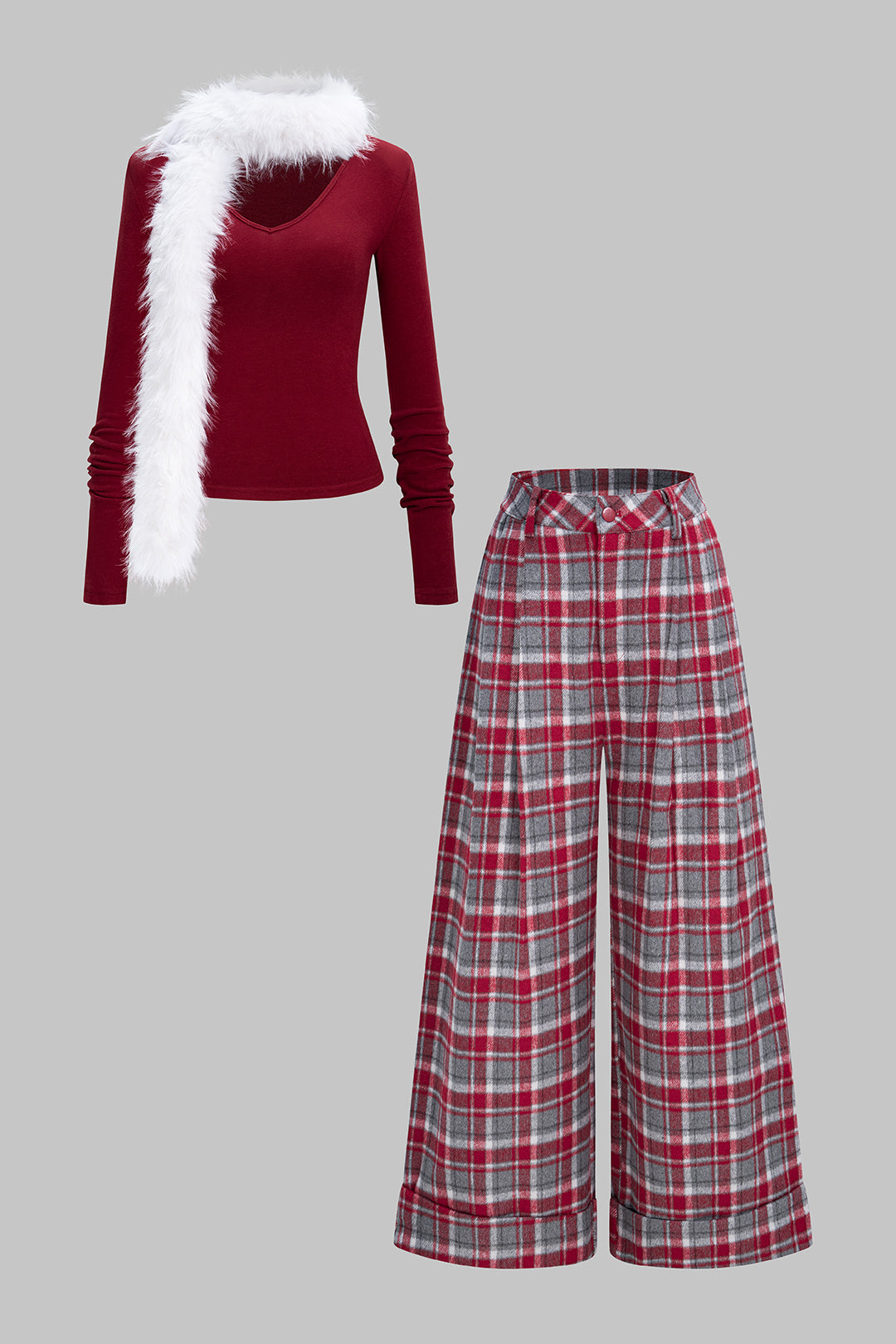 Women’s Plaid Wide-Leg Pants Set