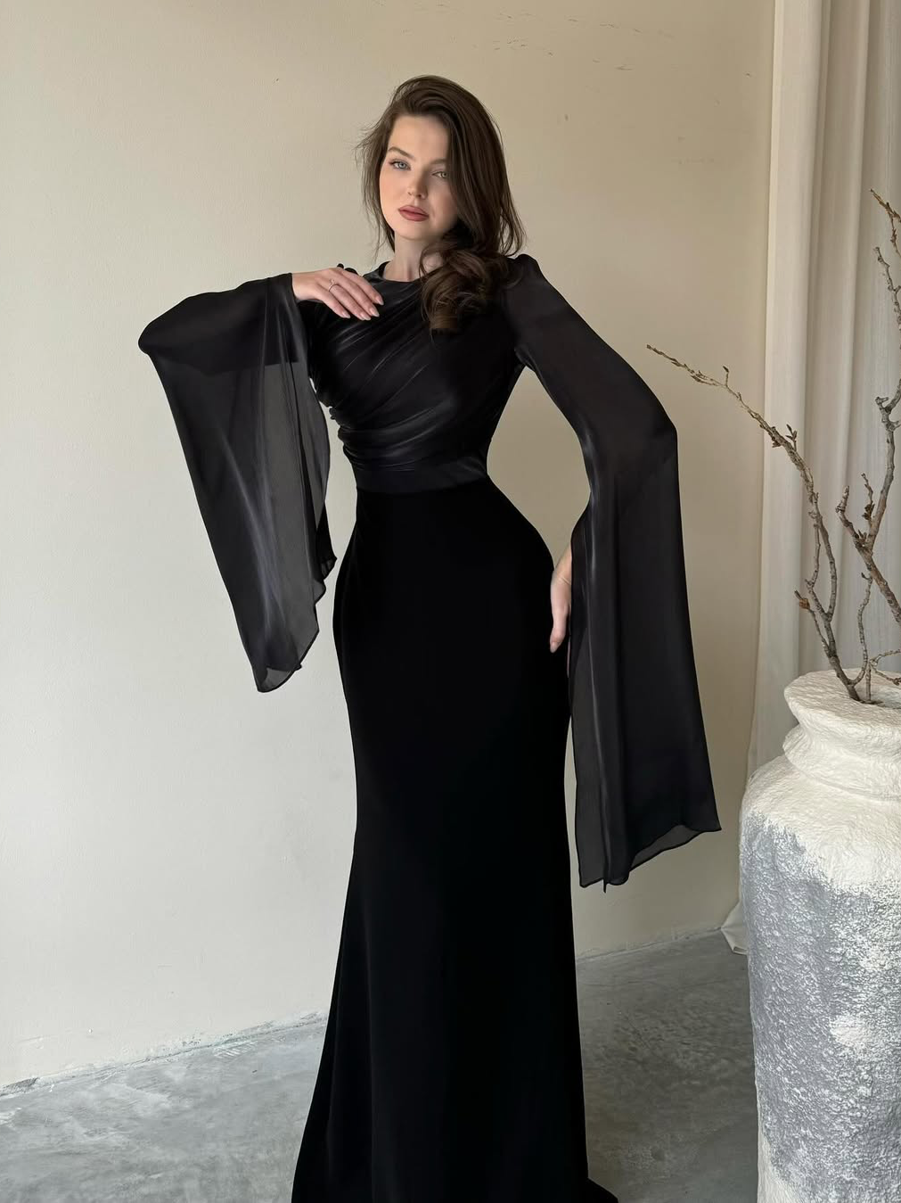 Women's Pleated Maxi Dress – Elegant Slim Fit Design