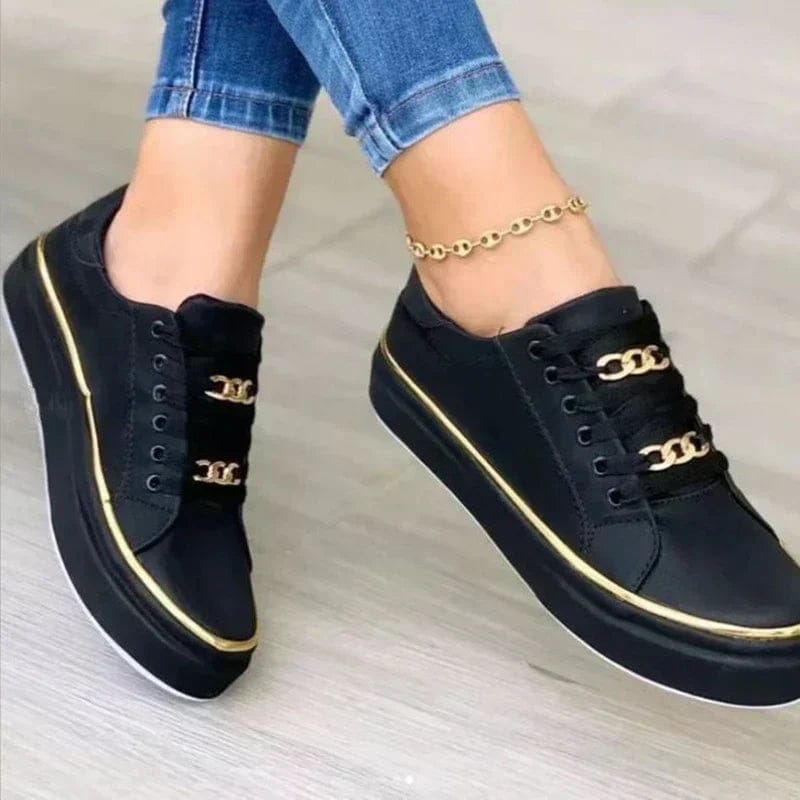 Women’s Supportive Lace-Up Shoes with Gold Details