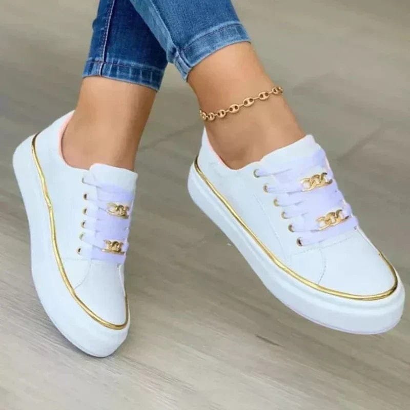 Women’s Supportive Lace-Up Shoes with Gold Details