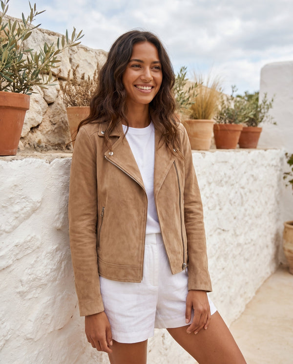Women's Suede-Effect Biker Jacket