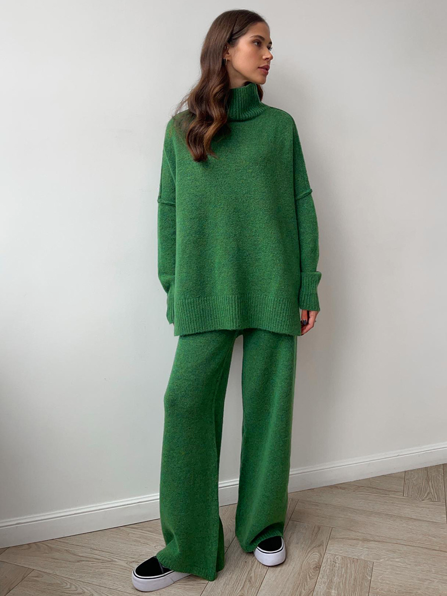 Women's Turtleneck Knit Top and Pants Set