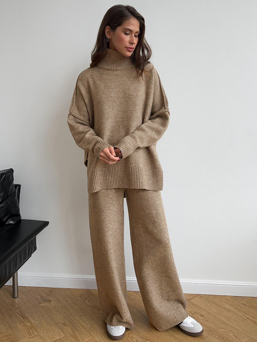 Women's Turtleneck Knit Top and Pants Set