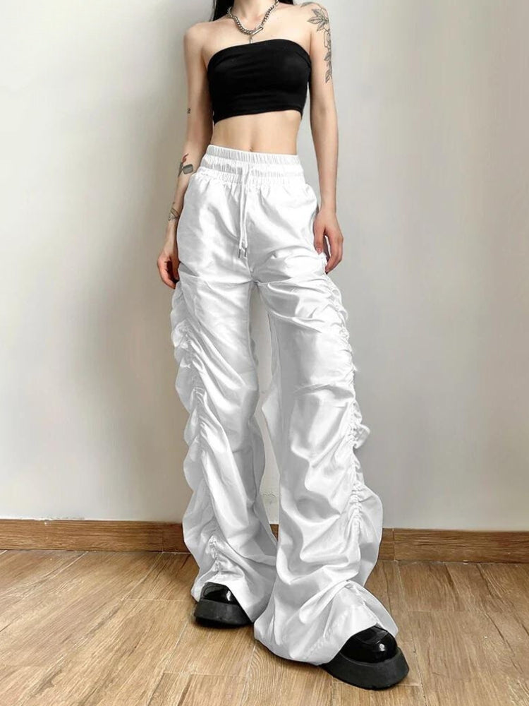 Women's Parachute Pants with Ruched Texture