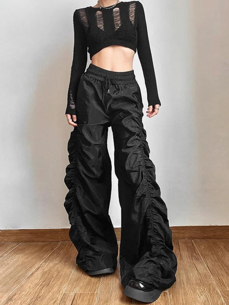 Women's Parachute Pants with Ruched Texture