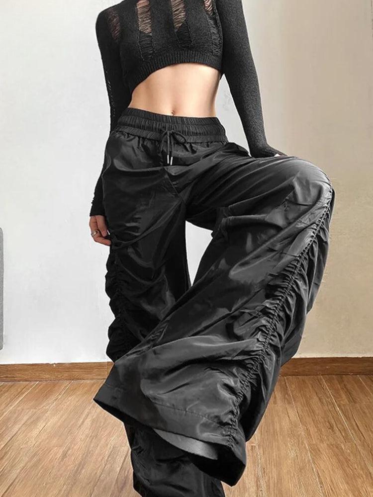 Women's Parachute Pants with Ruched Texture