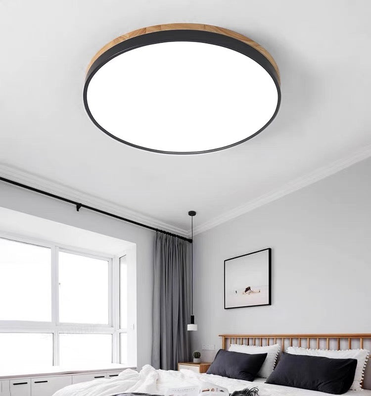 Wooden Round Flush Mount Ceiling Light – Energy-Efficient LED Ceiling Light Fixture for Living Room and Dining Room