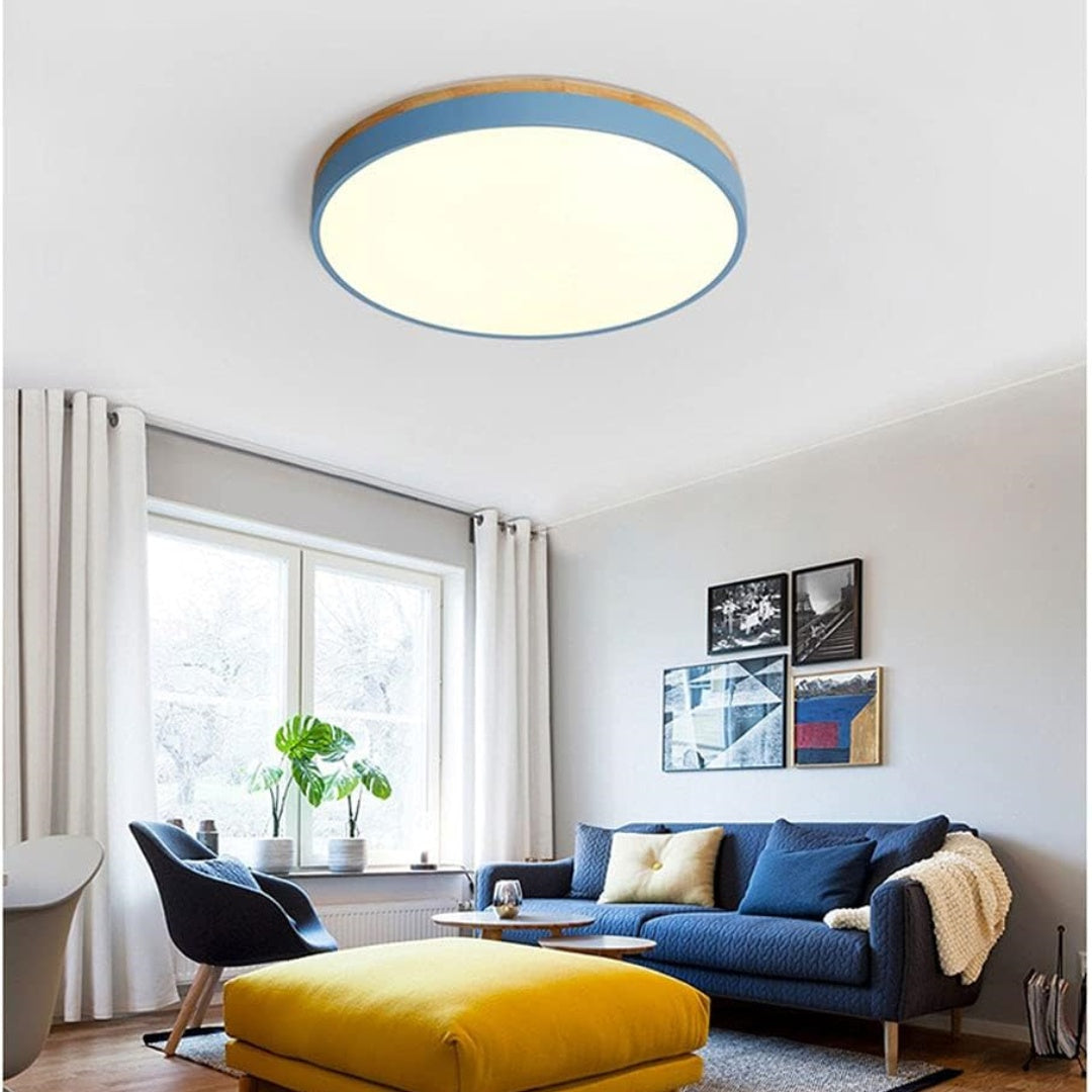 Wooden Round Flush Mount Ceiling Light – Energy-Efficient LED Ceiling Light Fixture for Living Room and Dining Room